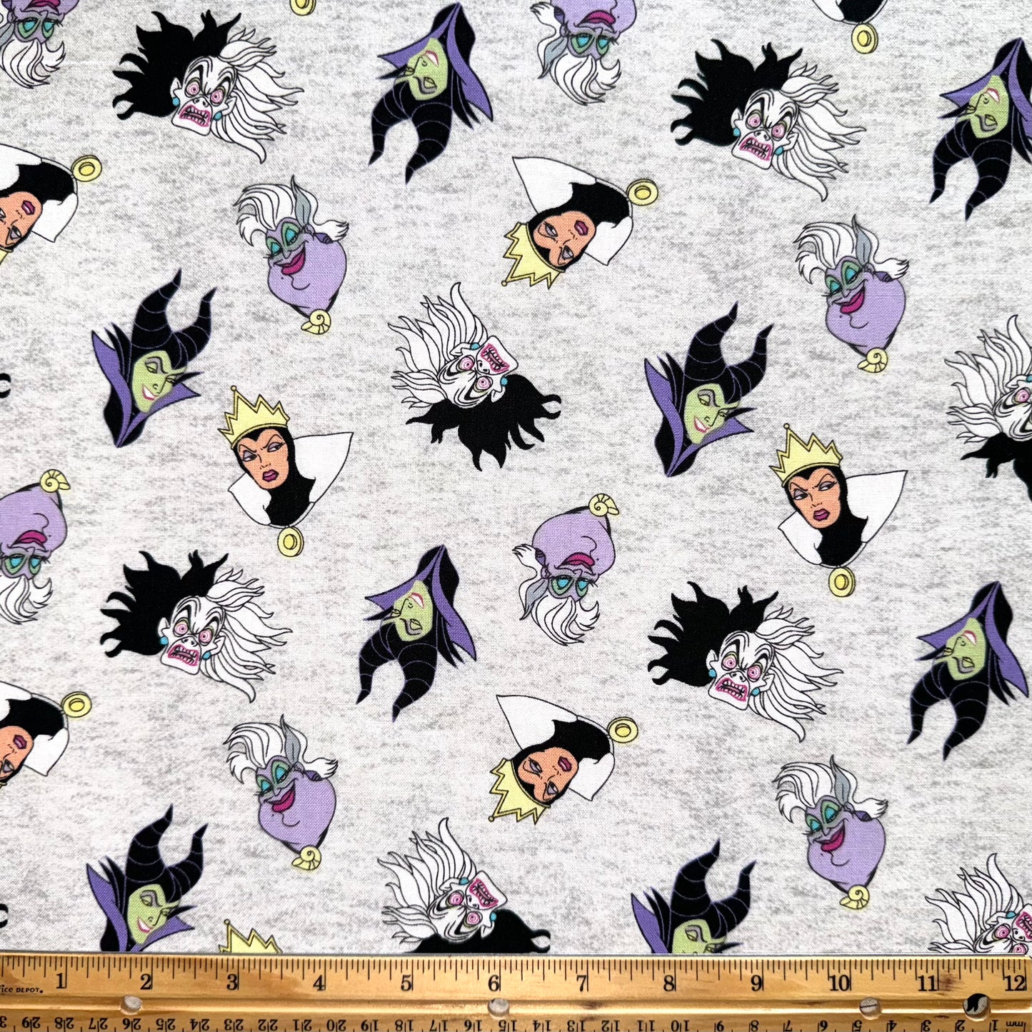 Disney Villain Cotton Fabric Fiercest Of Them All Heathered Gray Licensed - Fat Quarter