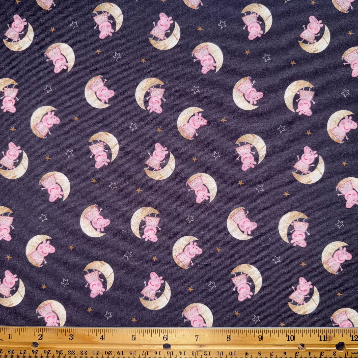 Peppa Pig Toss Fabric On The Moon Licensed Cotton Purple