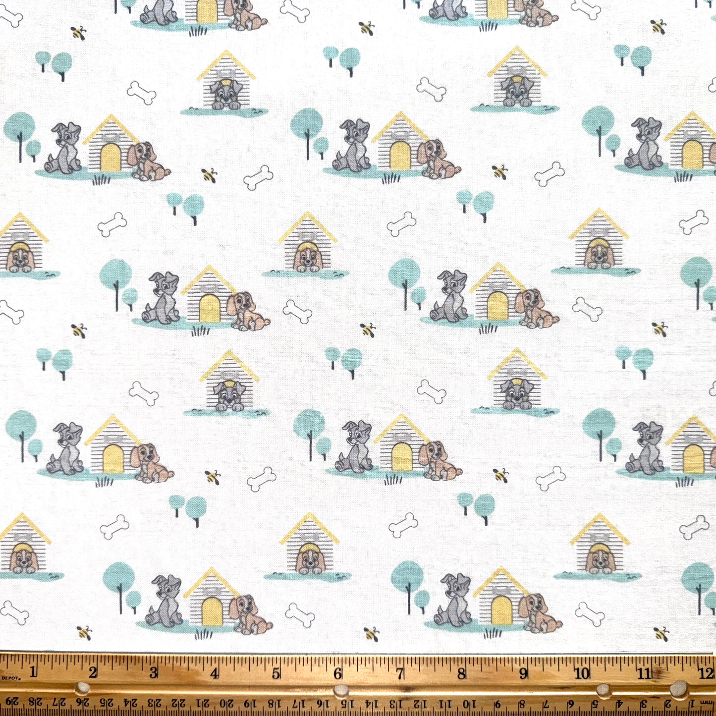 Lady And The Tramp Fabric Scamps House White Cotton Licensed