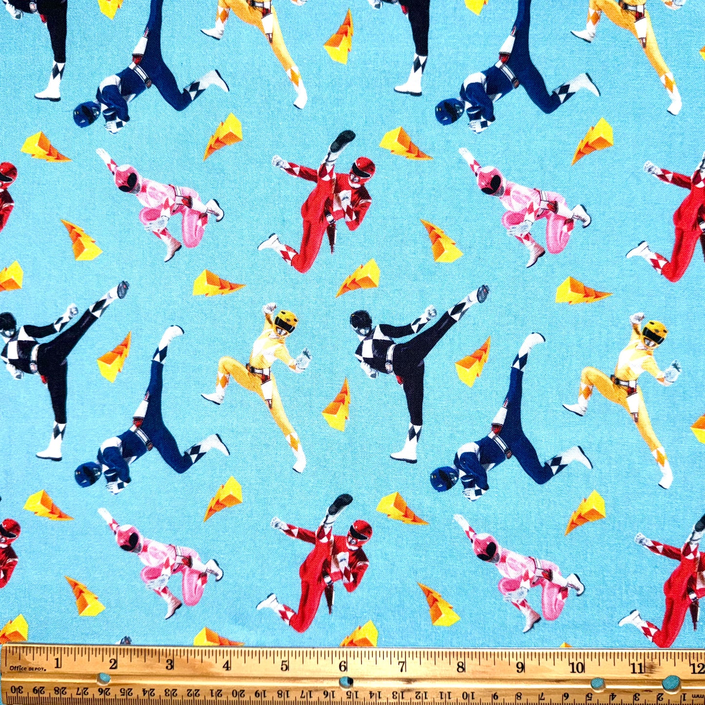 Power Rangers Fabric Blue Lightening Bolt Licensed Cotton