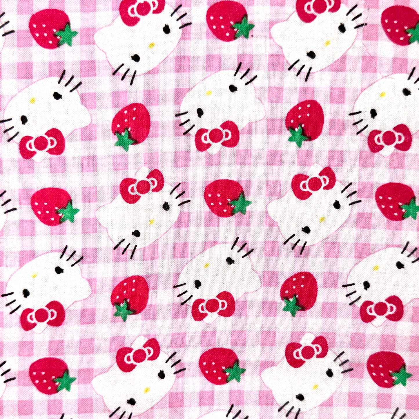 Rare Hello Kitty Strawberry Pink Gingham Licensed Cotton Fabric by Springs Creative 2011 Sanrio - Fat Quarter