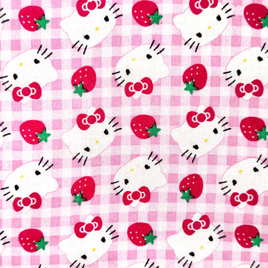 Rare Hello Kitty Strawberry Pink Gingham Licensed Cotton Fabric by Springs Creative 2011 Sanrio - Fat Quarter