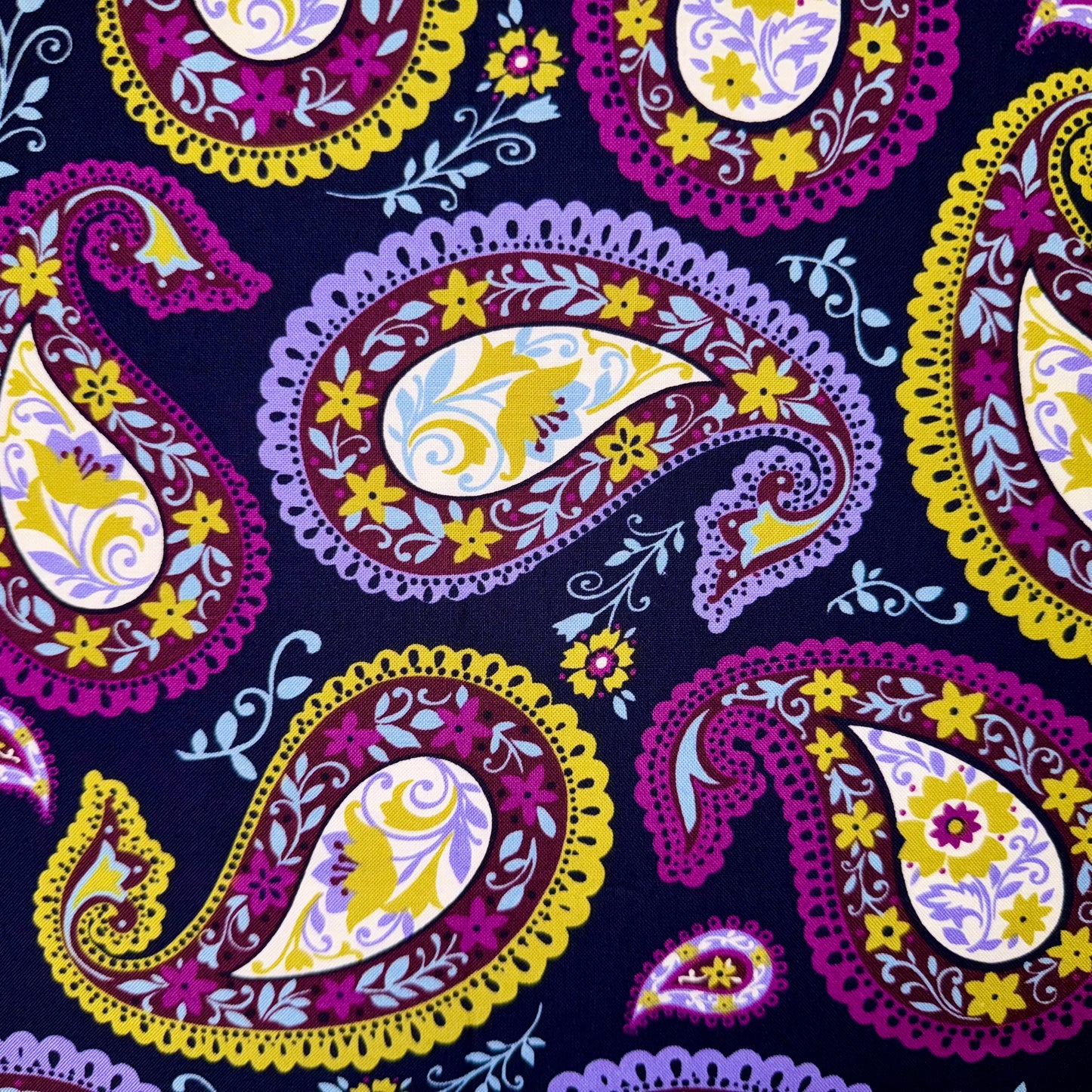 Navy Blue Large Paisley Print Cotton Fabric by Heritage Studio