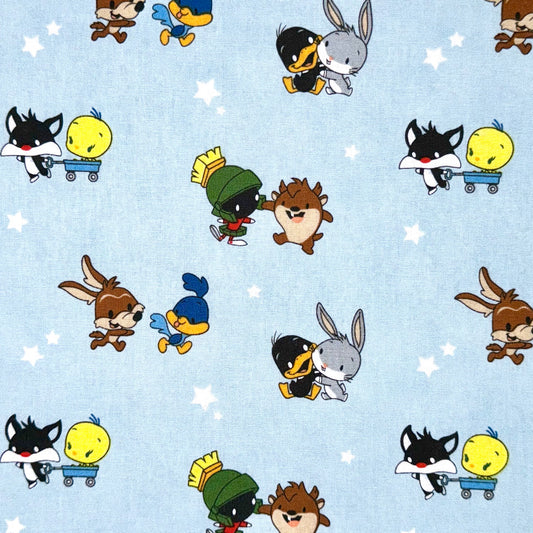 Baby Looney Tunes Fabric, Cute Blue Stars Licensed Cotton