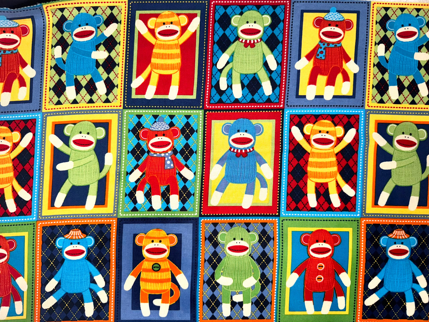 Sock Monkey Rectangle Cotton Fabric - Fat Quarter