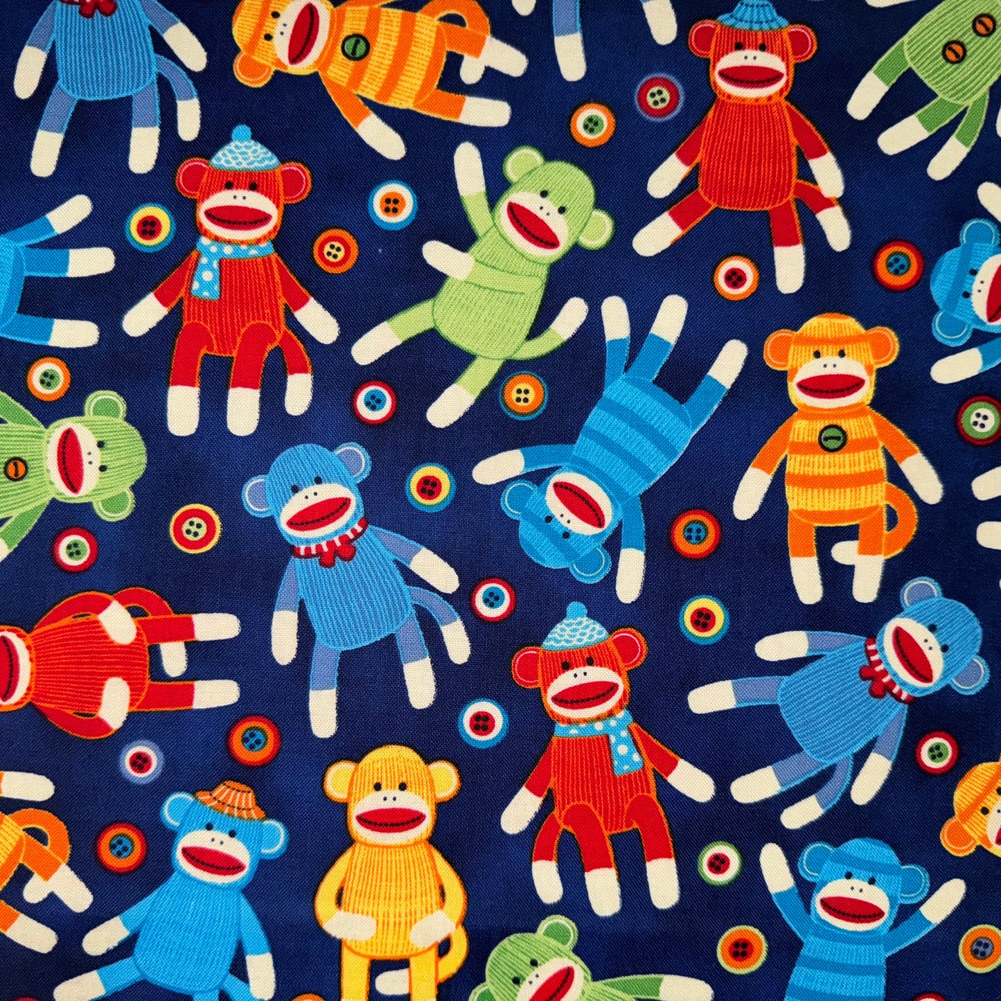 Sock Monkey Navy Blue Toss Cotton Fabric - Fat Quarter