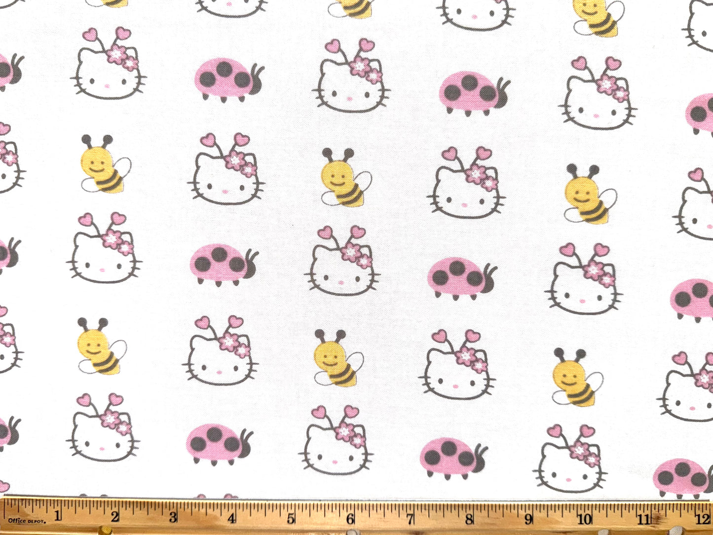 Hello Kitty Cotton Fabric Lady Bugs & Bees Licensed Sanrio White Rows by David Textiles