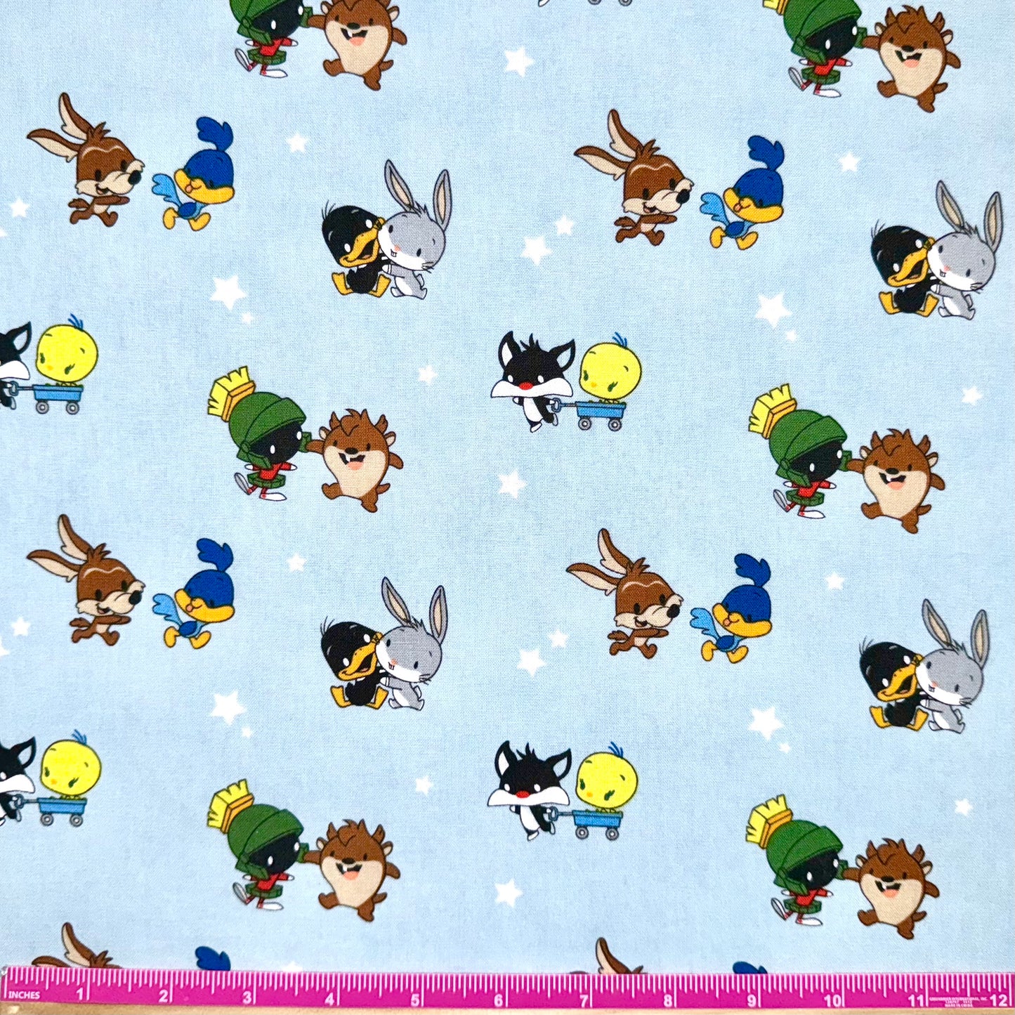 Baby Looney Tunes Fabric, Cute Blue Stars Licensed Cotton