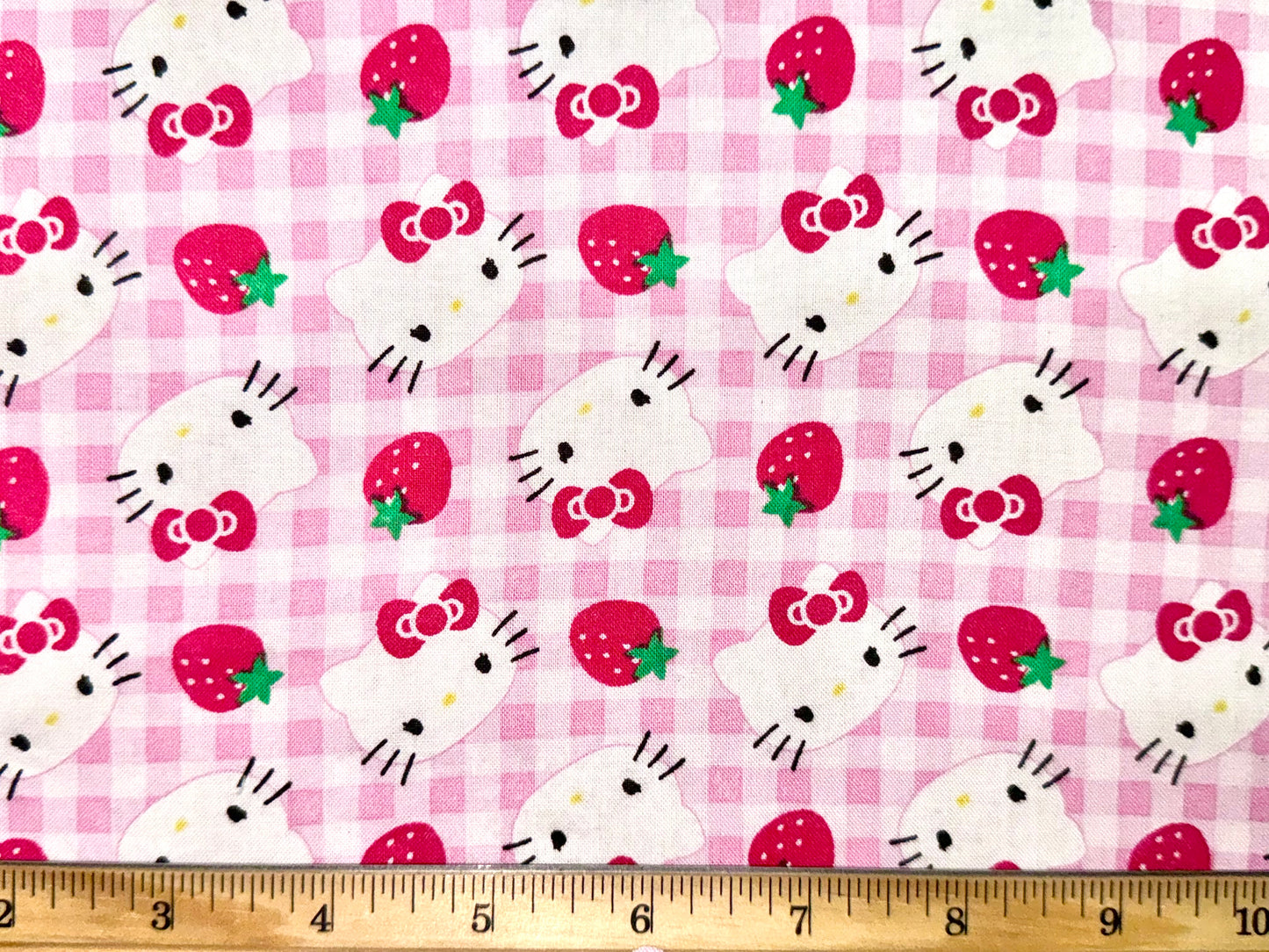 Rare Hello Kitty Strawberry Pink Gingham Licensed Cotton Fabric by Springs Creative 2011 Sanrio - Fat Quarter