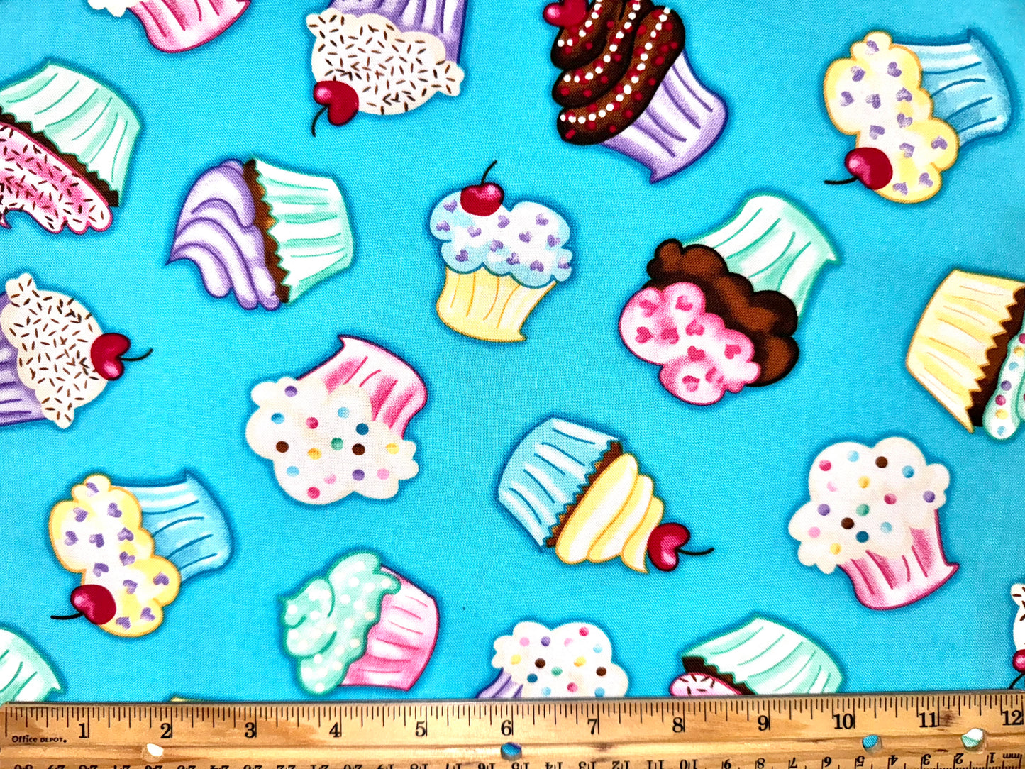 Blue Cupcake Toss Fabric - Half Yard