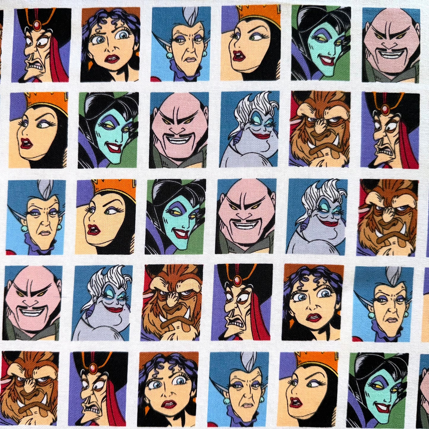 Disney Villain Cotton Fabric White Grid Licensed