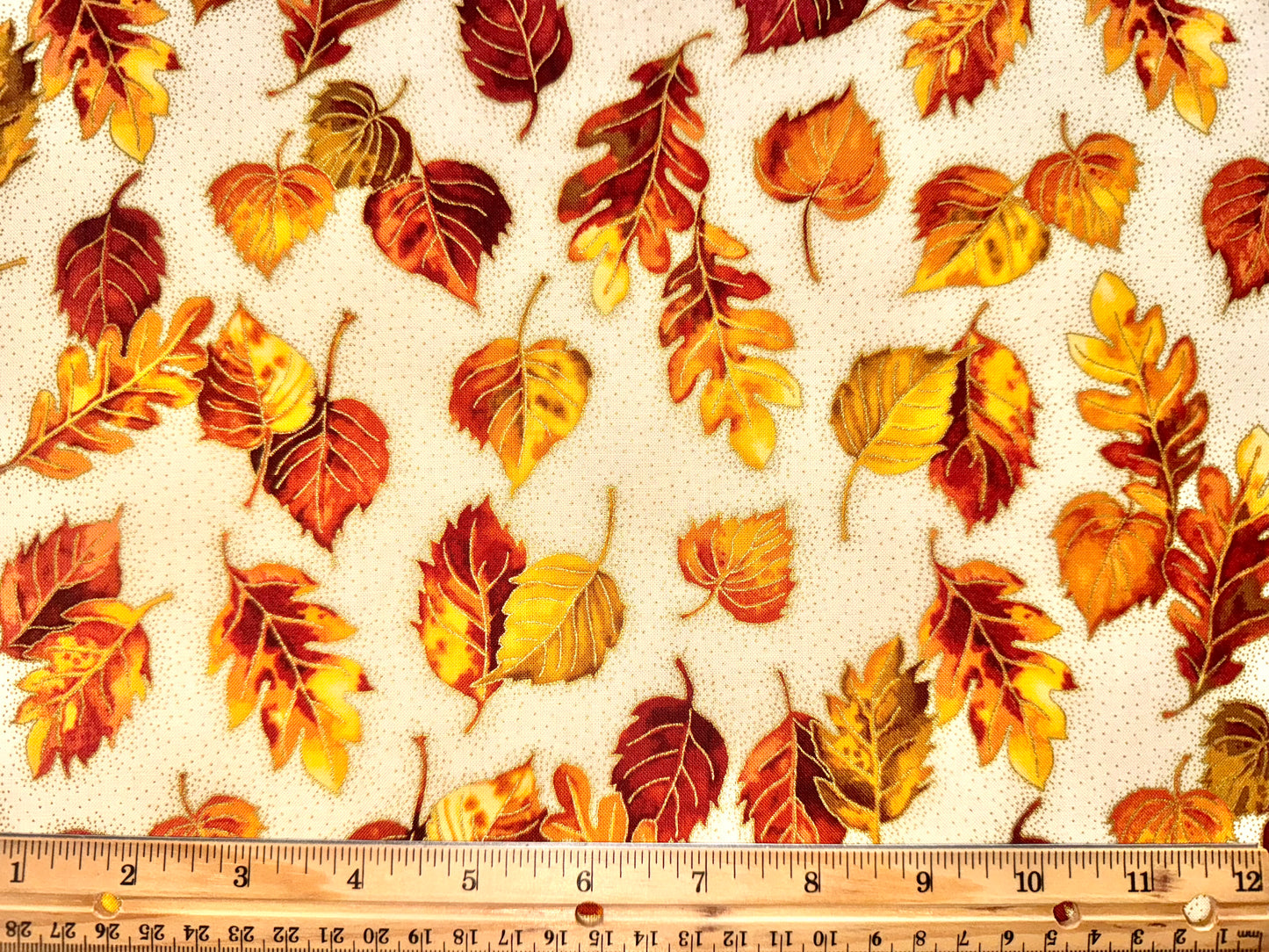 Rare Beautiful Autumn Leaves With Metallic Gold Accents Cotton Fabric by Timeless Treasures - Fat Quarter