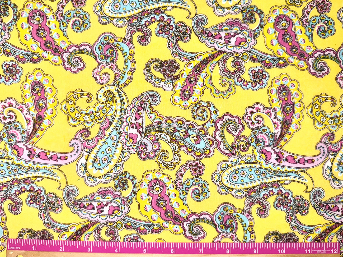 Bright Colorful Paisley Print Fabric in Pink, Yellow, or Blue