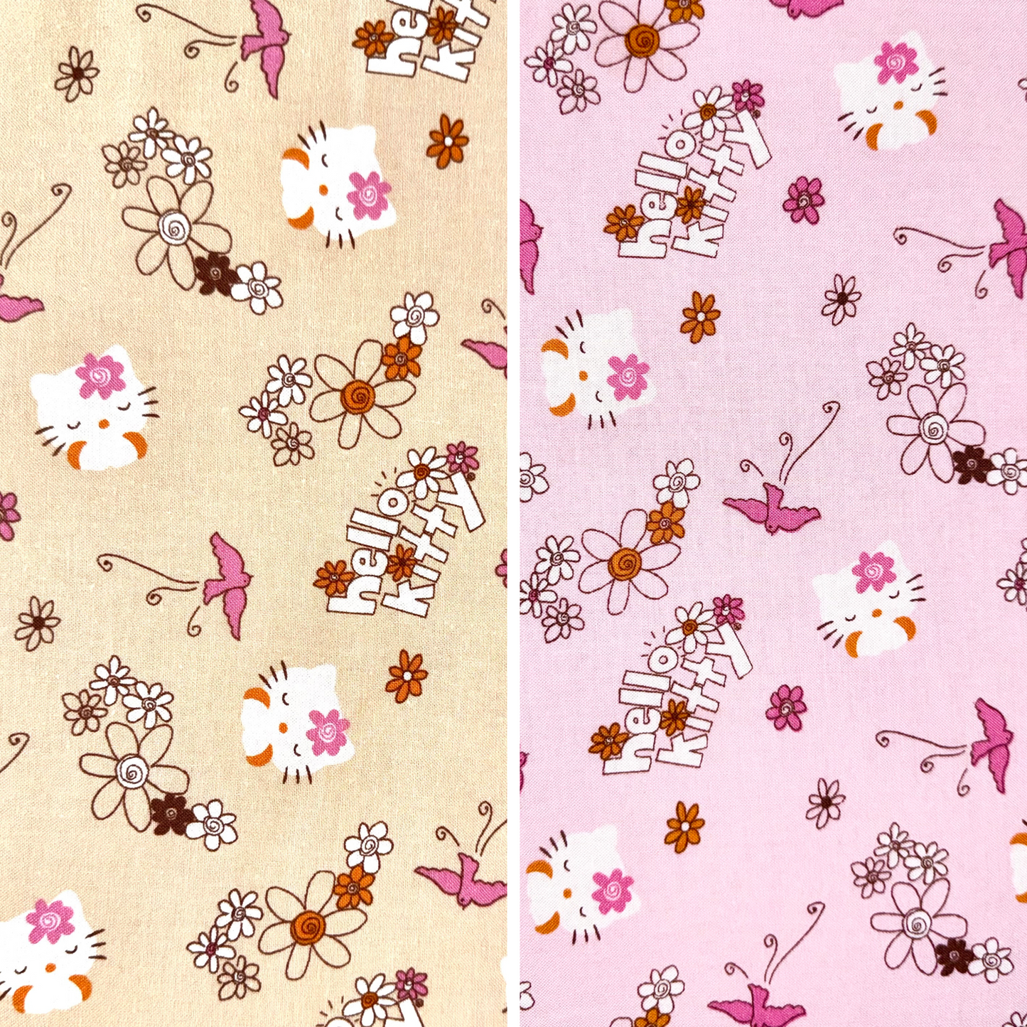 Hello Kitty Cotton Fabric Doodle Pink Tan Toss Licensed Sanrio by David Textiles