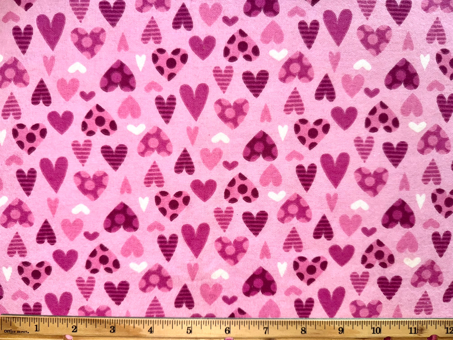 Cute Pink Shades Pattern Hearts Flannel Fabric - Half Yard