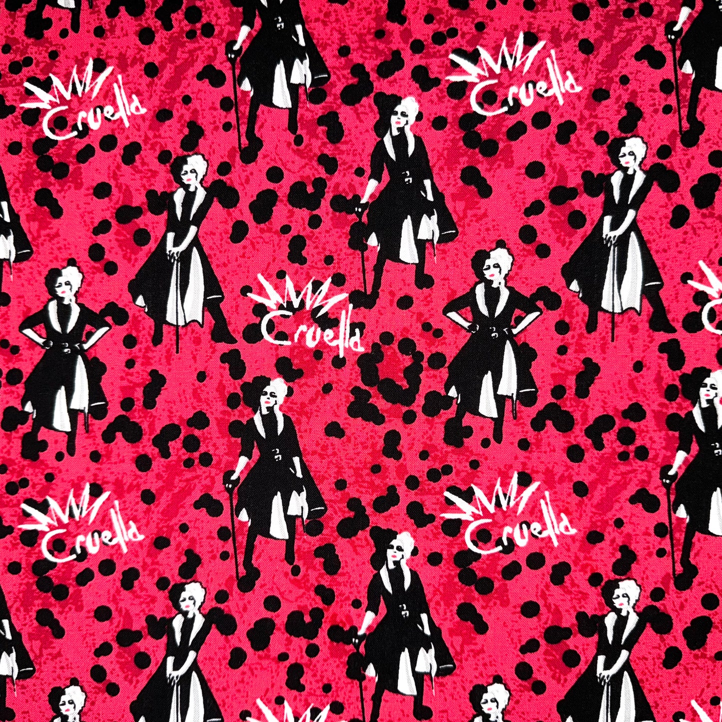 Cruella De Ville Cotton Fabric Strike A Pose Dalmatian Print