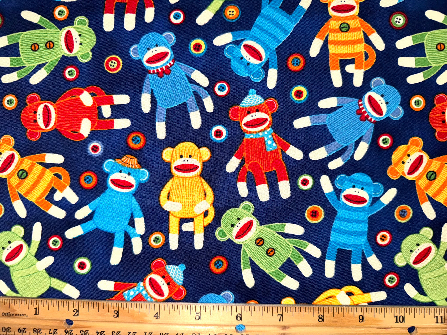 Sock Monkey Navy Blue Toss Cotton Fabric - Fat Quarter