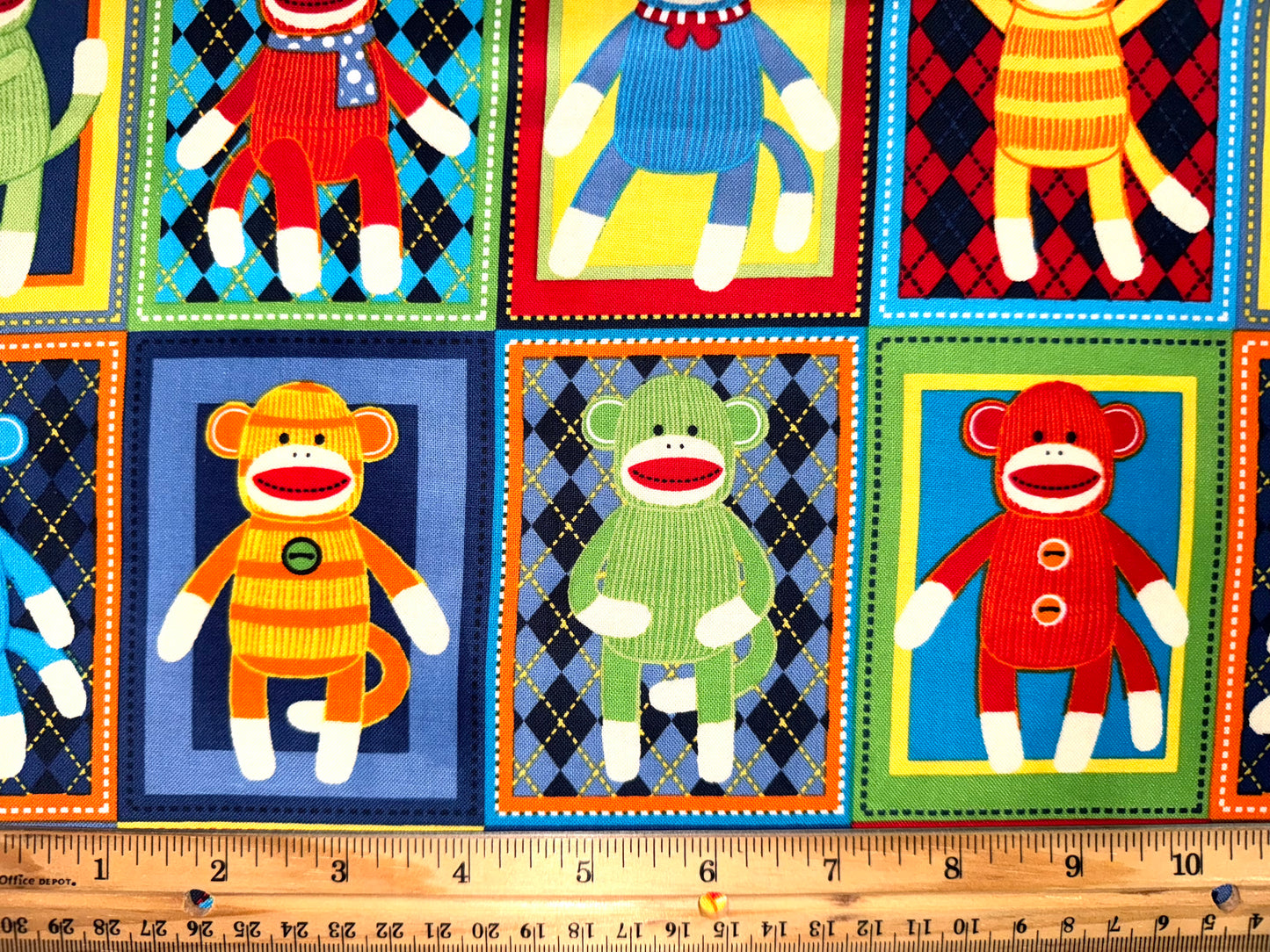 Sock Monkey Rectangle Cotton Fabric - Fat Quarter