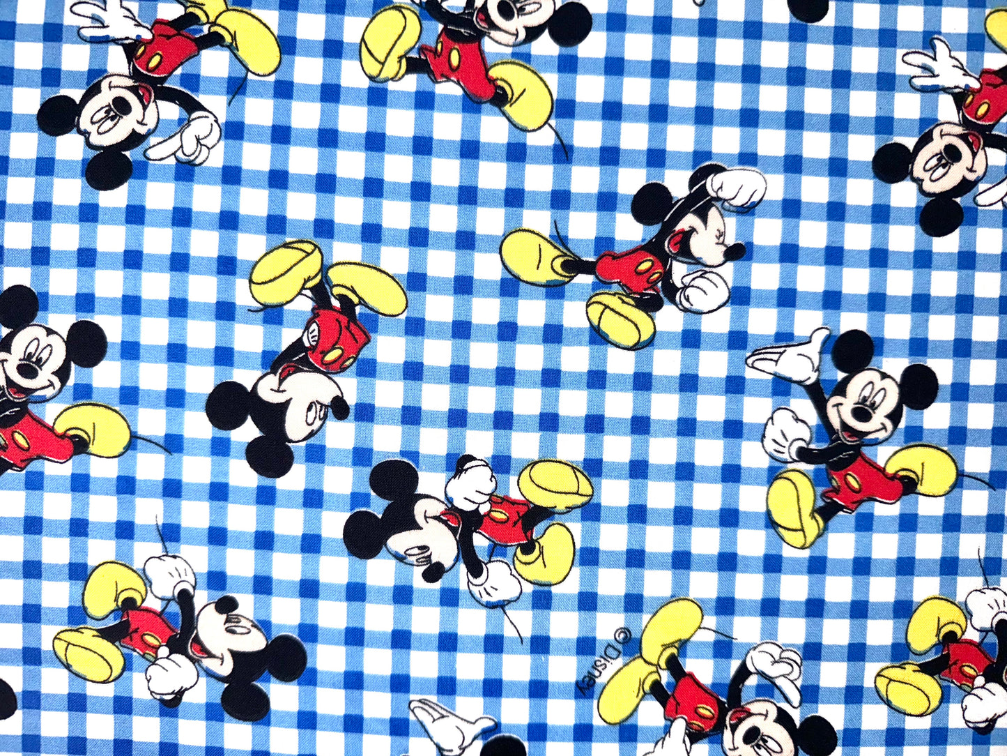 Mickey Mouse Blue Gingham Licensed Disney Cotton Fabric