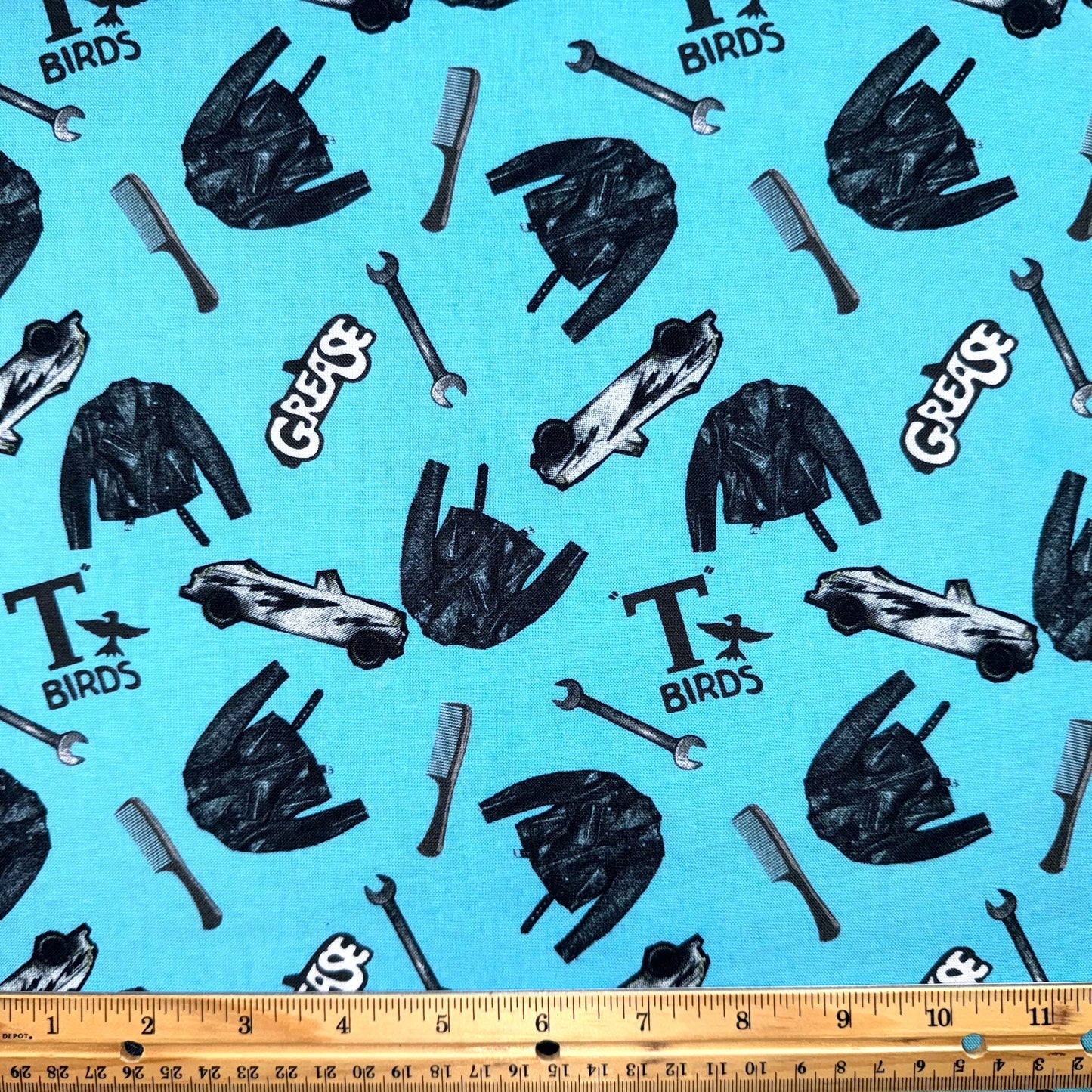 Grease Cotton Fabric Blue T-Bird Icons Licensed Toss