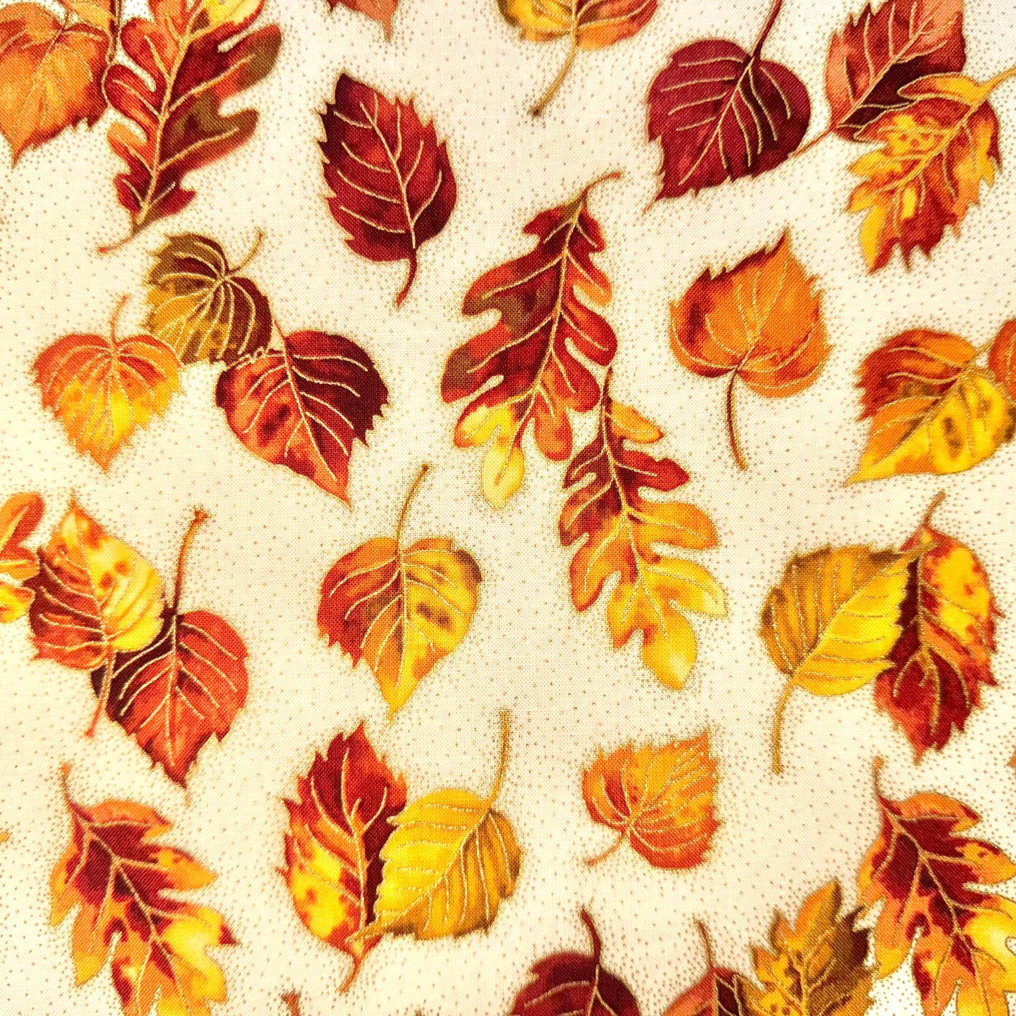 Rare Beautiful Autumn Leaves With Metallic Gold Accents Cotton Fabric by Timeless Treasures - Fat Quarter