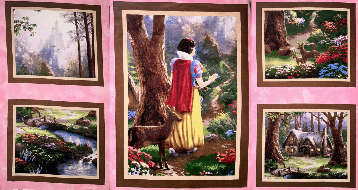 Rare Snow White Discovers The Cottage Licensed Cotton Fabric Panel Thomas Kinkade Disney 2009