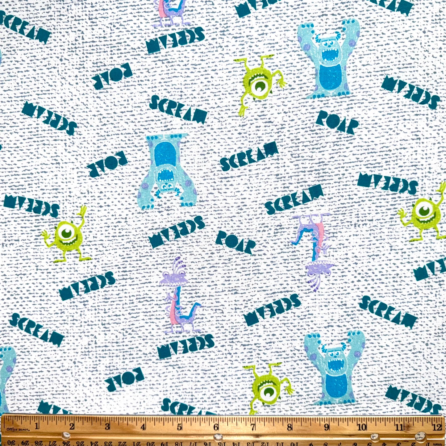 Monsters Inc Fabric, Cotton Scream Roar Licensed