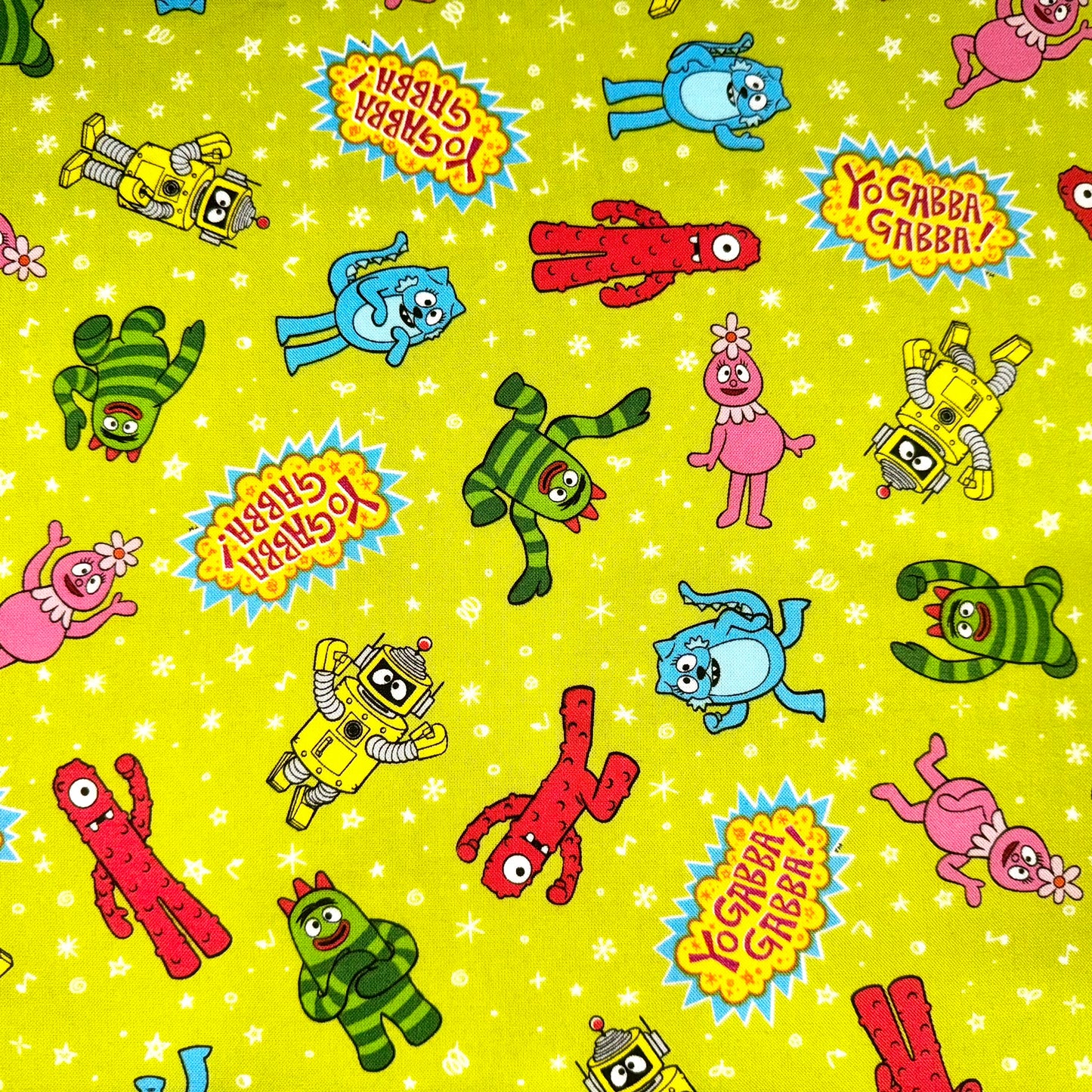 Yo Gabba Gabba Green Character Toss Licensed Cotton Fabric