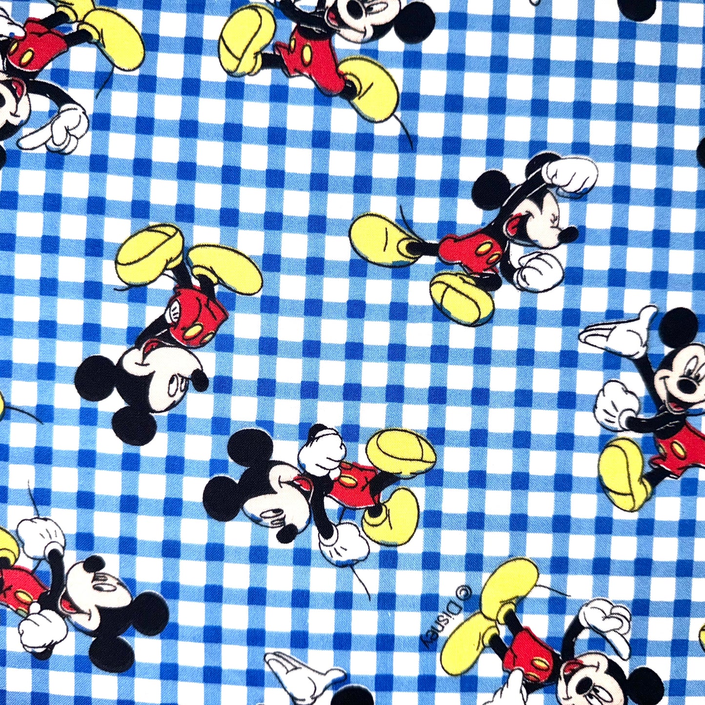 Mickey Mouse Blue Gingham Licensed Disney Cotton Fabric