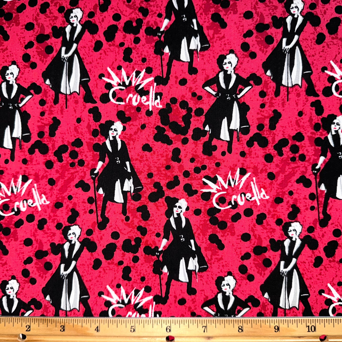 Cruella De Ville Cotton Fabric Strike A Pose Dalmatian Print