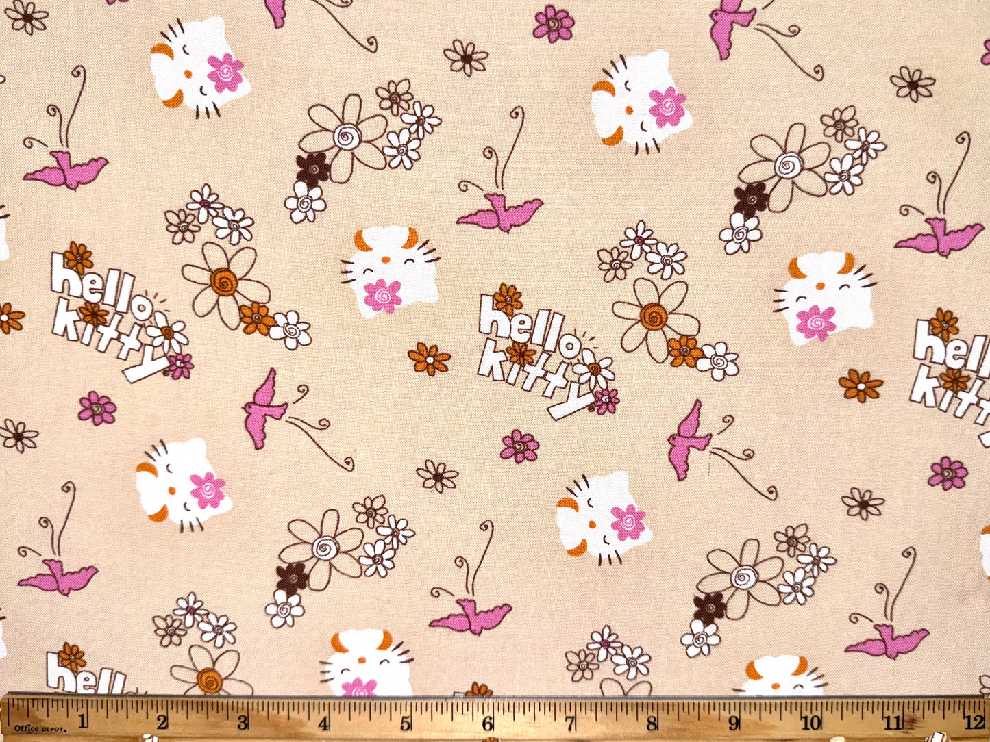 Hello Kitty Cotton Fabric Doodle Pink Tan Toss Licensed Sanrio by David Textiles