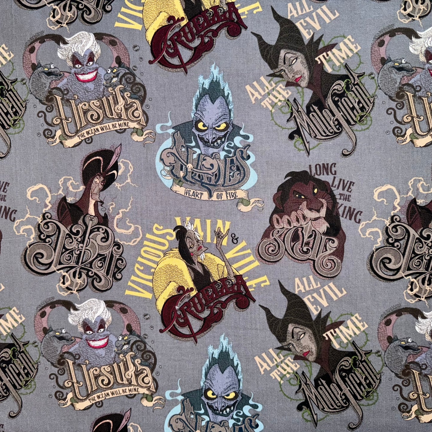 Disney Villain Cotton Fabric Chalk Gray Licensed