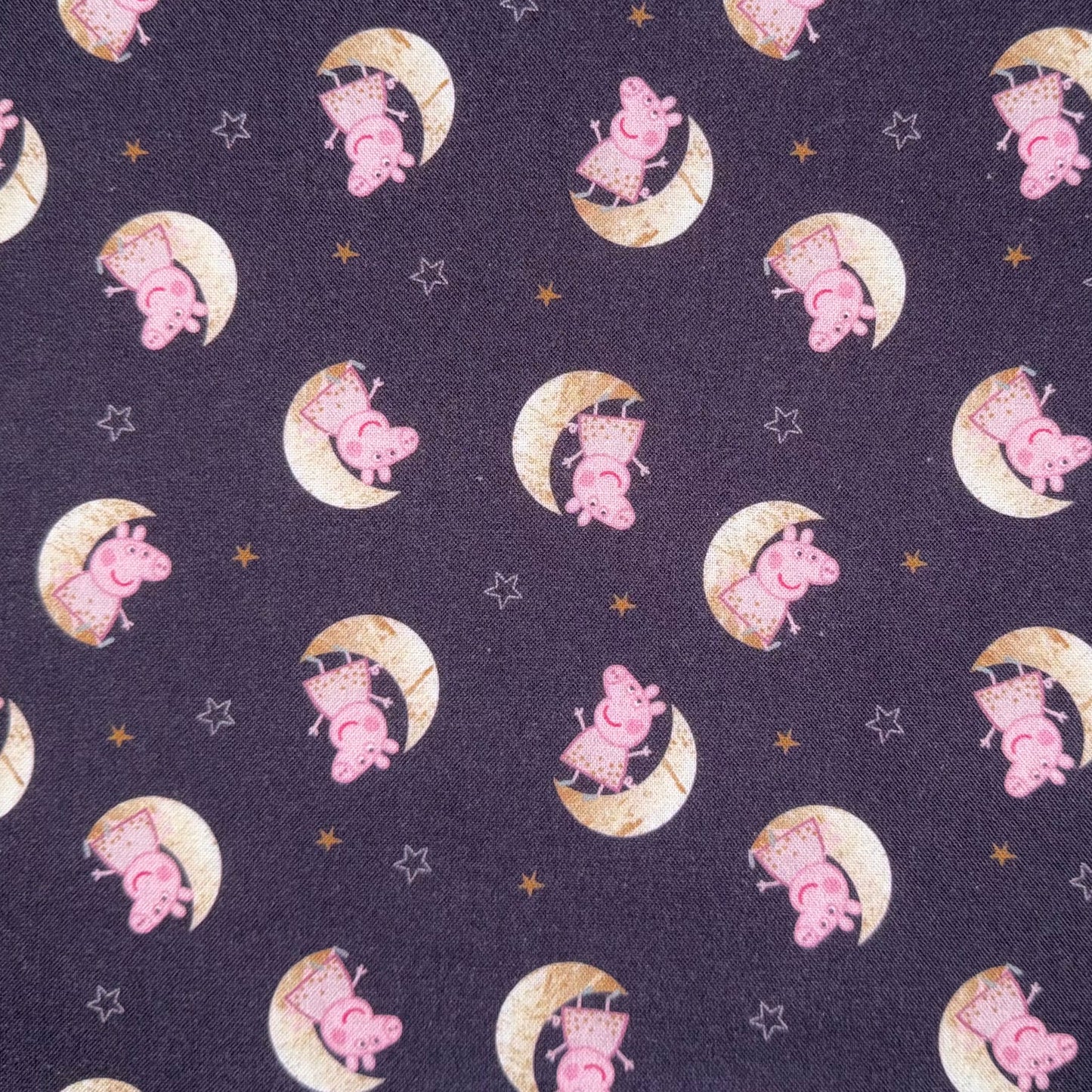 Peppa Pig Toss Fabric On The Moon Licensed Cotton Purple