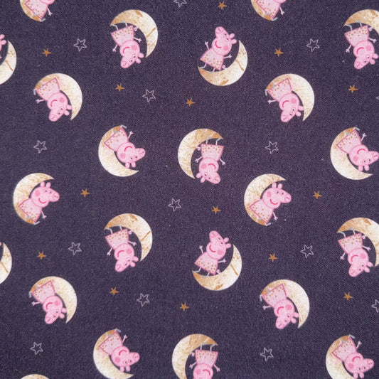 Peppa Pig Toss Fabric On The Moon Licensed Cotton Purple