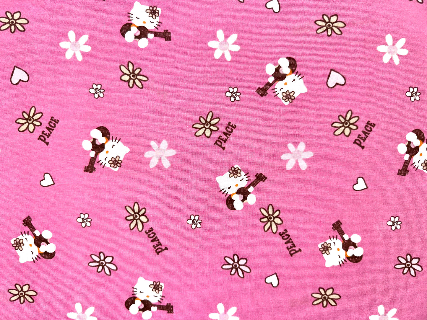 Hello Kitty Peace Guitar Fabric Licensed Cotton Pink