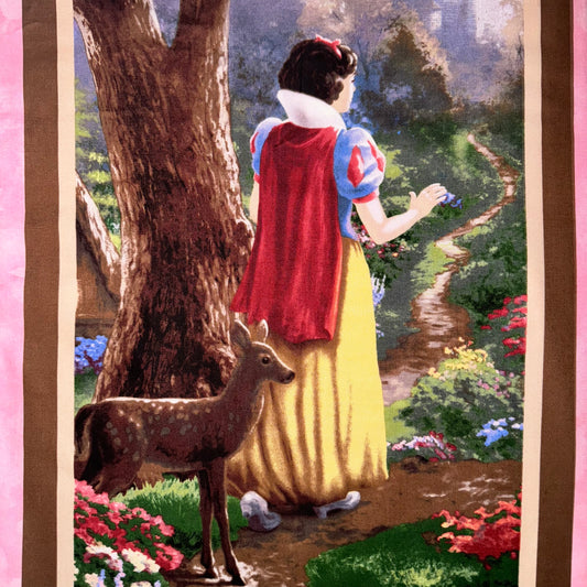 Rare Snow White Discovers The Cottage Licensed Cotton Fabric Panel Thomas Kinkade Disney 2009