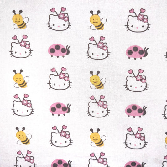 Hello Kitty Cotton Fabric Lady Bugs & Bees Licensed Sanrio White Rows by David Textiles