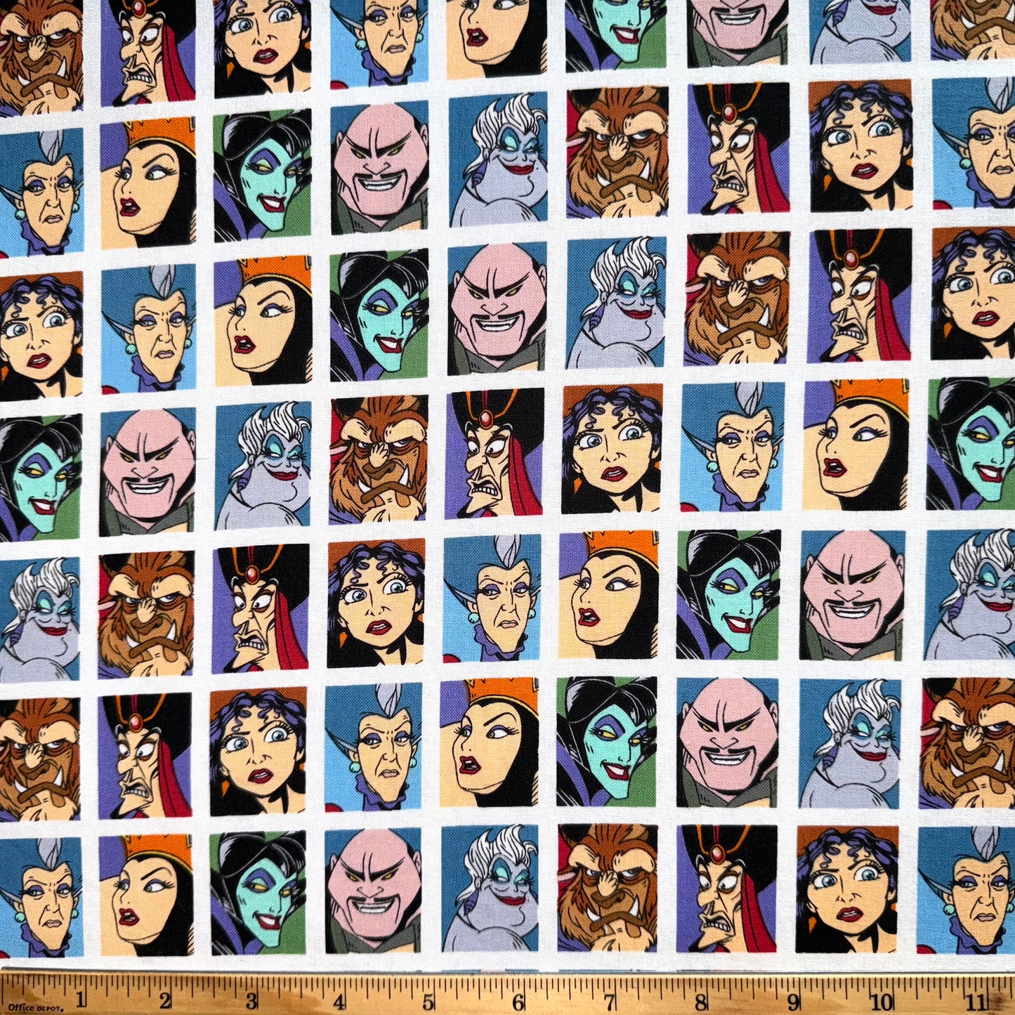 Disney Villain Cotton Fabric White Grid Licensed