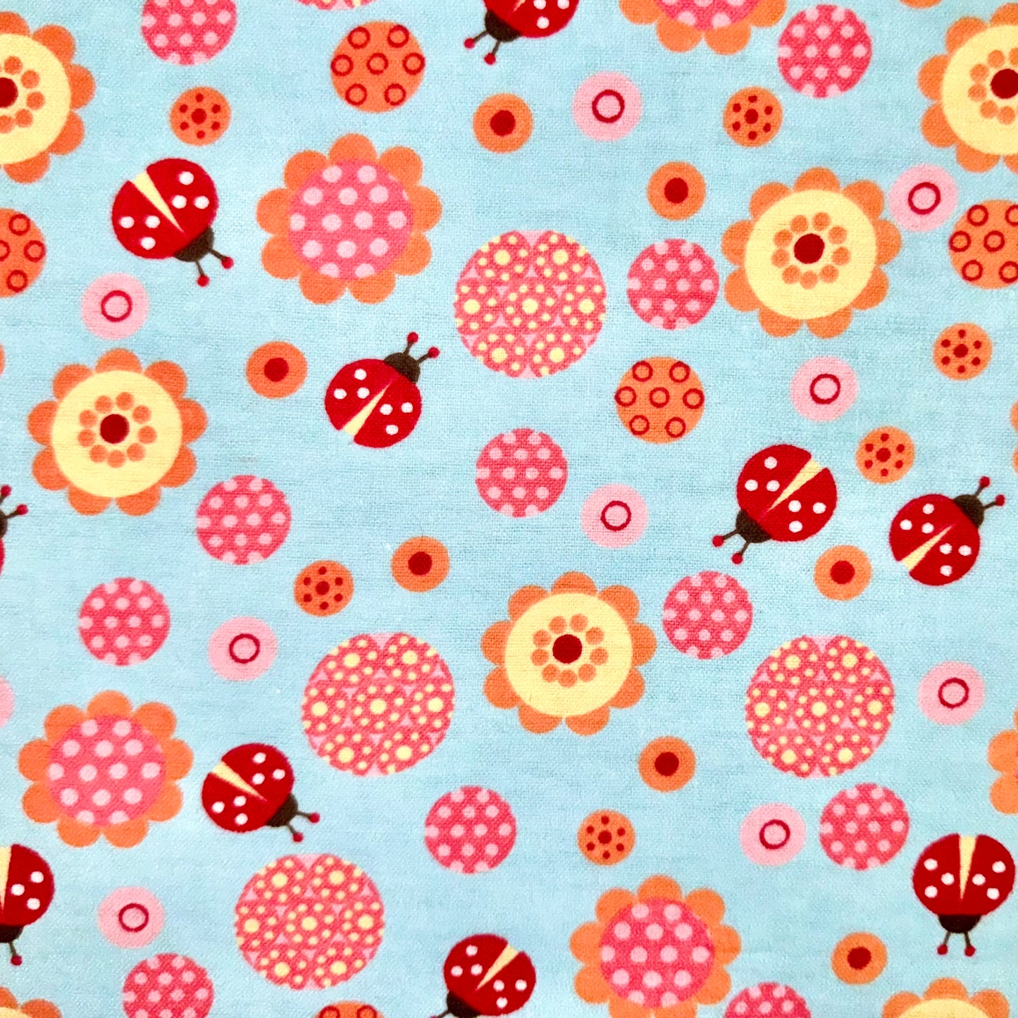 Cute Ladybug & Flowers Flannel Fabric - Half Yard