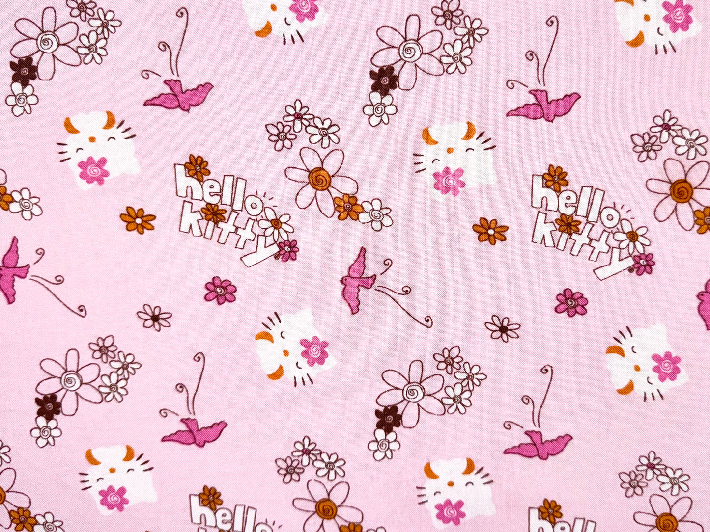 Hello Kitty Cotton Fabric Doodle Pink Tan Toss Licensed Sanrio by David Textiles