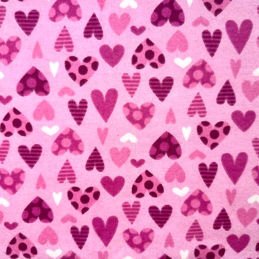 Cute Pink Shades Pattern Hearts Flannel Fabric - Half Yard