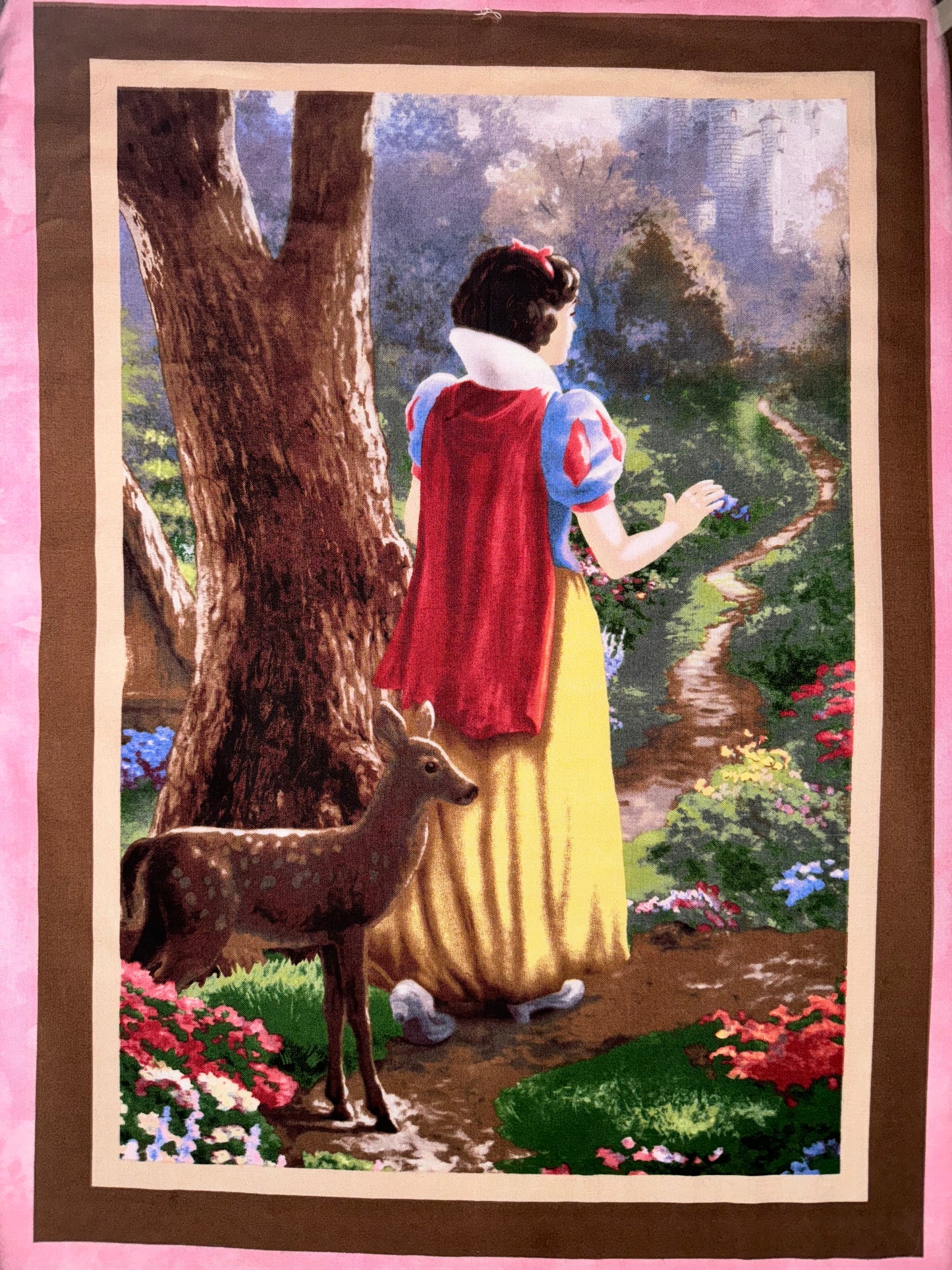 Rare Snow White Discovers The Cottage Licensed Cotton Fabric Panel Thomas Kinkade Disney 2009