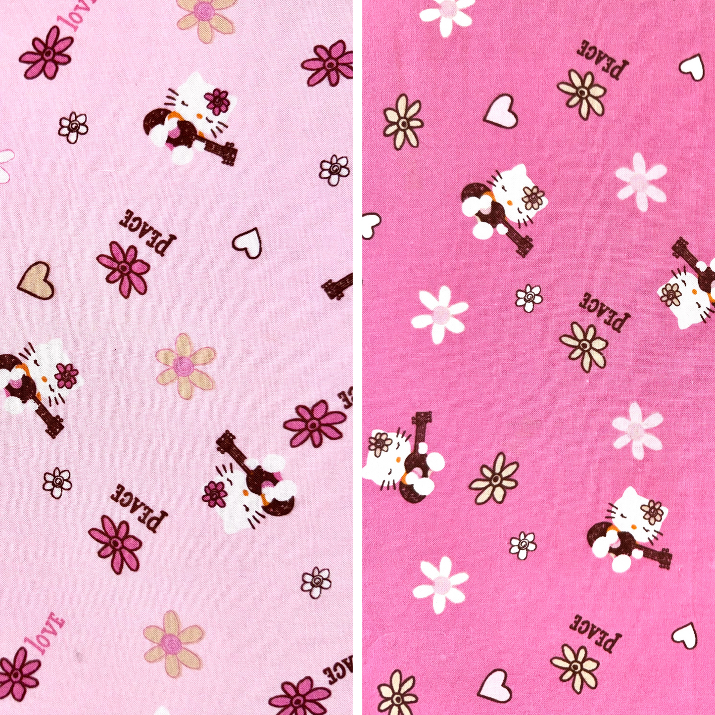 Hello Kitty Peace Guitar Fabric Licensed Cotton Pink