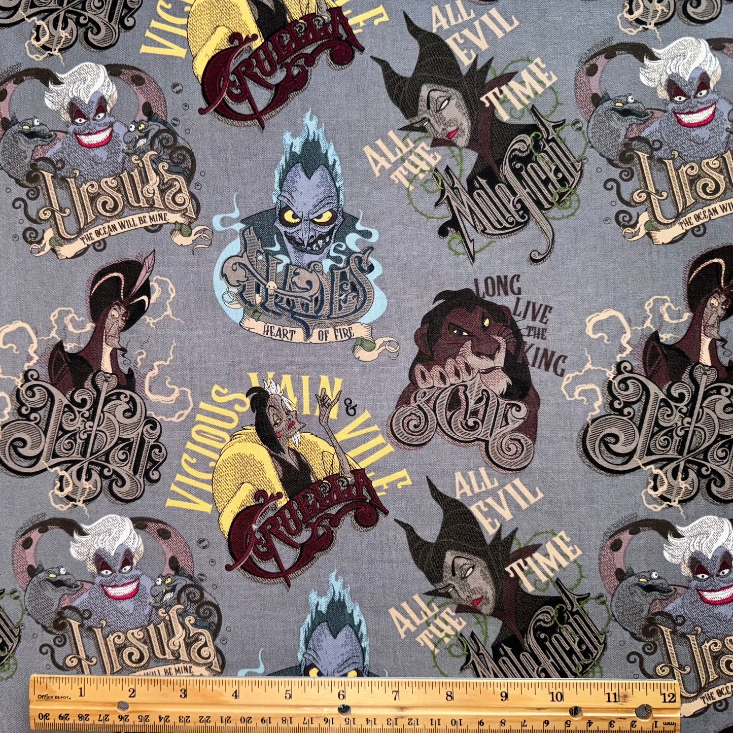 Disney Villain Cotton Fabric Chalk Gray Licensed