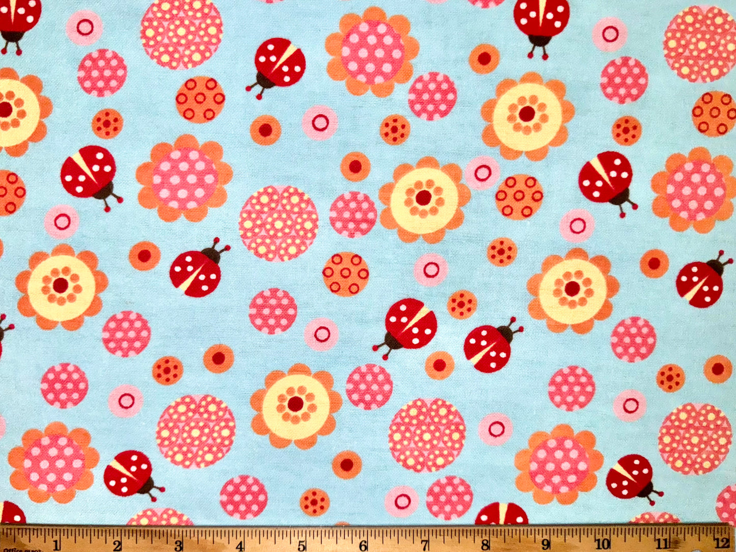 Cute Ladybug & Flowers Flannel Fabric - Half Yard