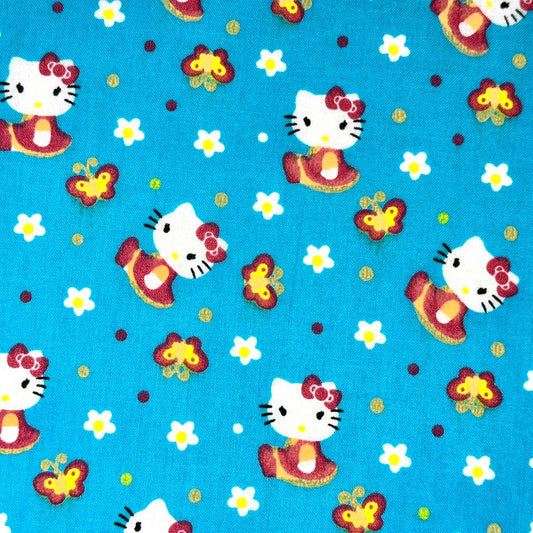 Blue Butterflies Hello Kitty Licensed Cotton Fabric by Sanrio, Springs Creative 2011 - Fat Quarter