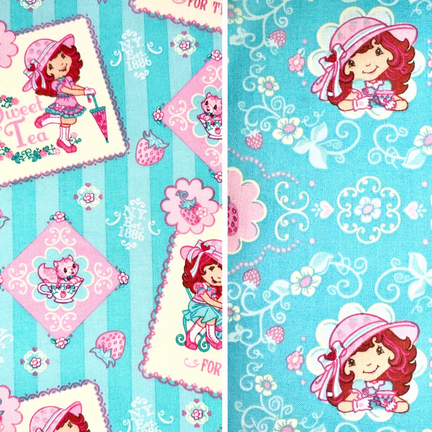 Strawberry Shortcake Sweet Tea Cotton Licensed Fabric by Those Characters From Cleveland under Spectrix, RARE 2009 - Fat Quarter