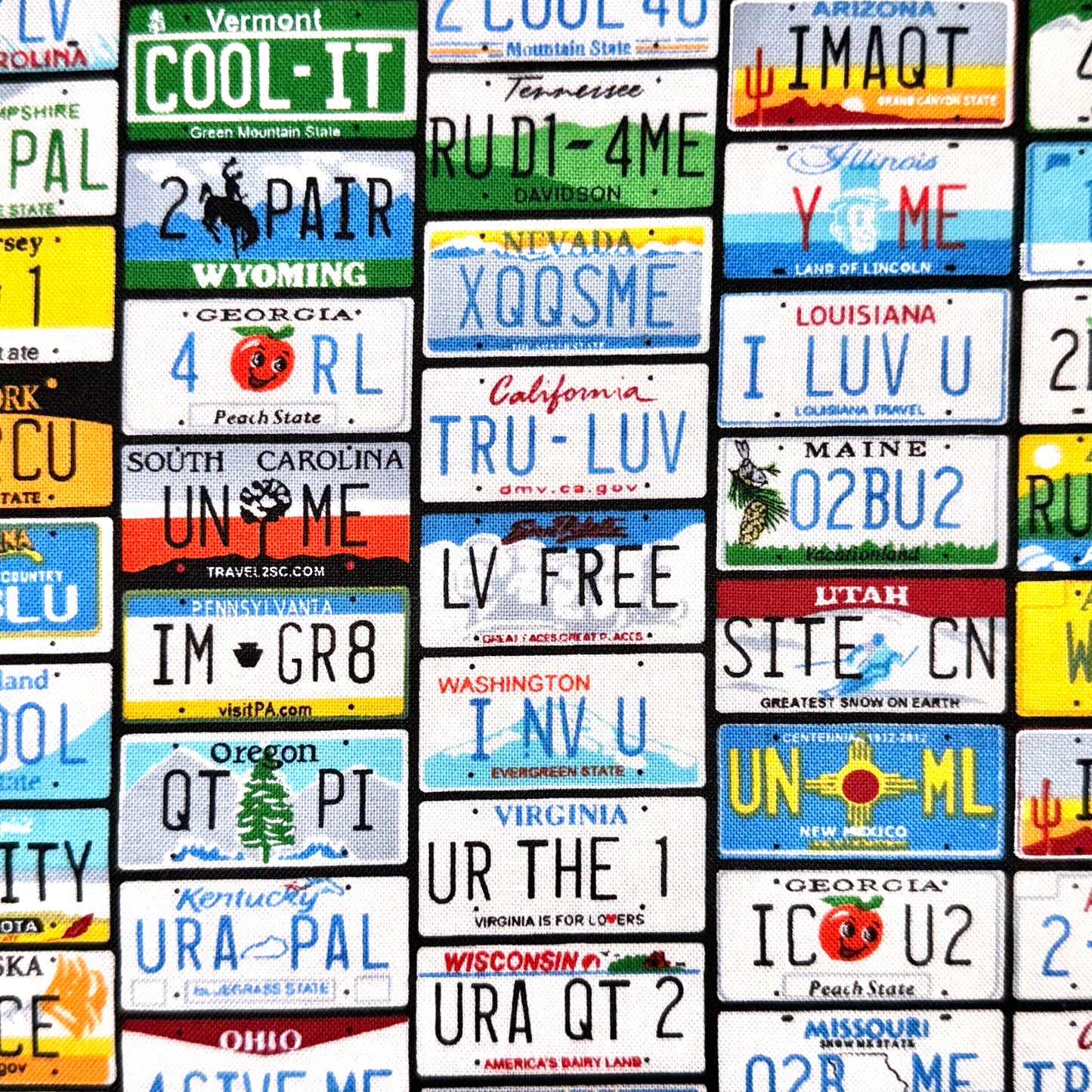 Road Trip State License Plate Fabric - Half Yard