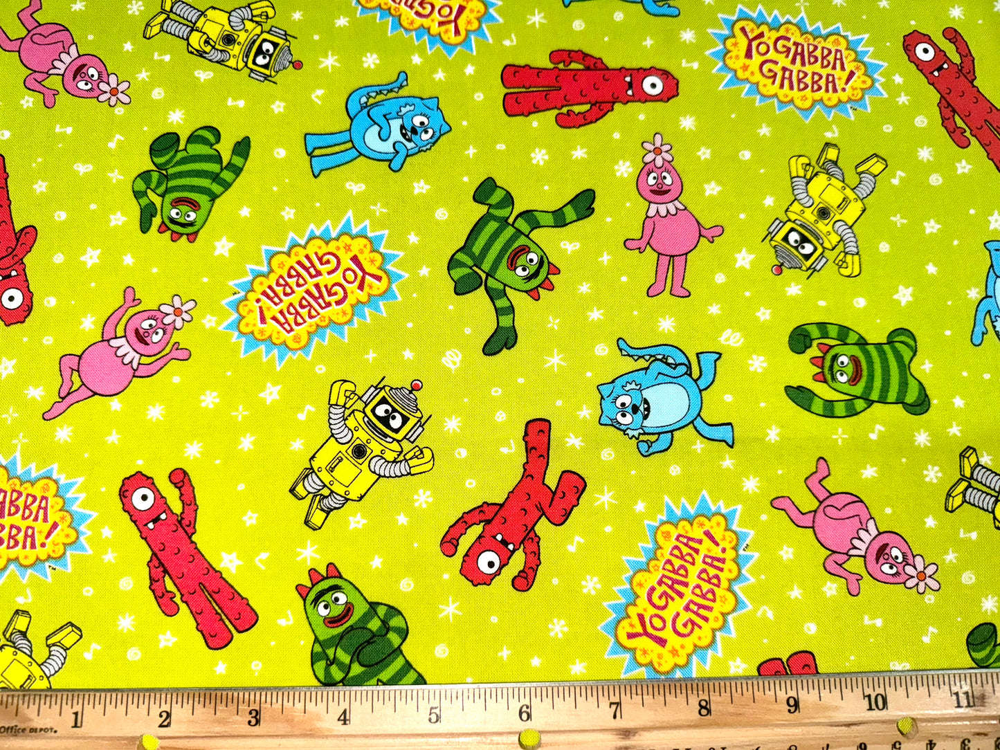 Yo Gabba Gabba Green Character Toss Licensed Cotton Fabric