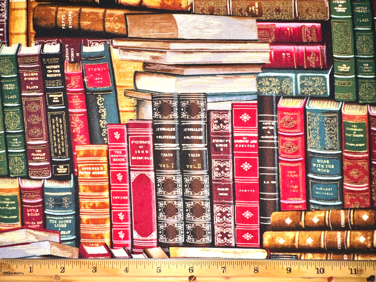 Library Book Cotton Fabric With Metallic Gold Accents by Timeless Treasures - Fat Quarter